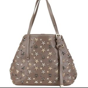 Jimmy Choo Sasha S Star Studs Handbag Tote Bag Greige Leather